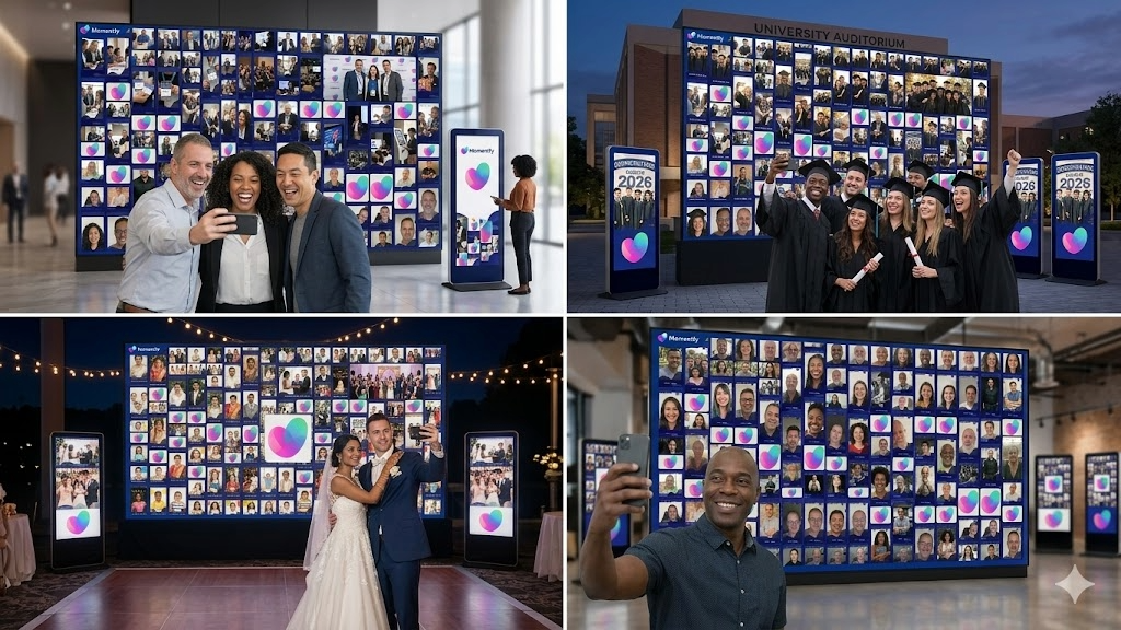 Congresso com telão Momentfy — mural de fotos e engajamento ao vivo